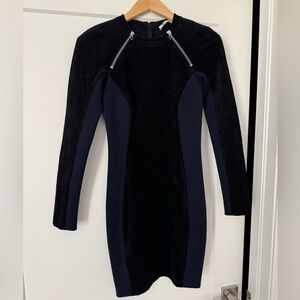 Alexander Wang Black Suede Long Sleeve Mini Dress